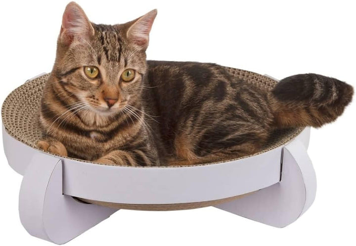 Zgârietoare pentru pisici Kerbl Pet Platinum, carton, alb, 35 x 35 x 10 cm, cu pungă suplimentară pentru catnip, fabricată din carton ondulat reciclat, îngrijirea ghearelor, jucărie pentru pisici