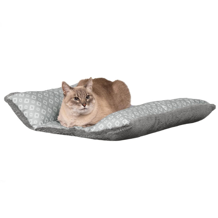 Pat pentru pisici de interior, lavabil, cu role de gât detașabile, pentru animale de companie de până la 4,1 kg – Covoraș de pluș cu imprimeu de diamant – Gri, mărimea S