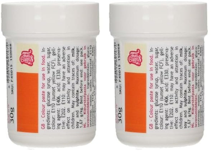 Colorant alimentar concentrat Funcakes Paste Color Orange; pentru aluat, cremă, fondant, marțipan, aluat, pastă de modelat și pastă de flori. Halal și Kosher. 30 g