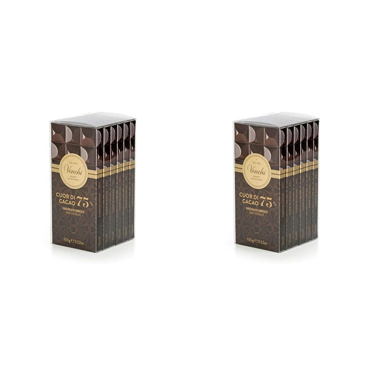 Venchi, Set de 6 tablete de ciocolată neagră extra 75%, 468 grame Bomboane de Ciocolata Naty Shop 2 x 6 bucati Ciocolată neagră 75
