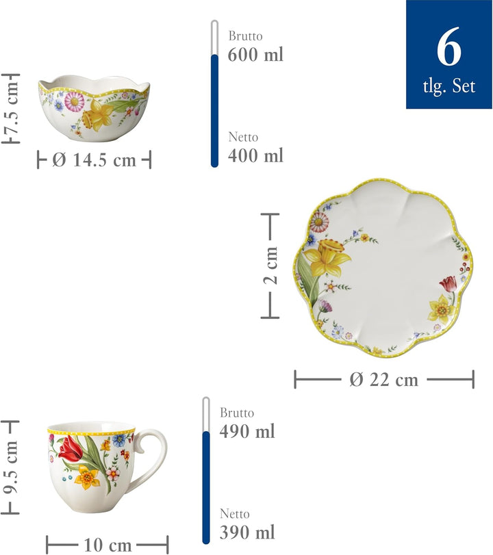 Villeroy & Boch – Spring Awakening Frühstücksset Für 2 Personen, 6 Teilig, Ostergeschirr Set Frühstück, Ostern, Kaffeeservice, Geschirr Frühling, Porzellan Seturi vesela masa Naty Shop
