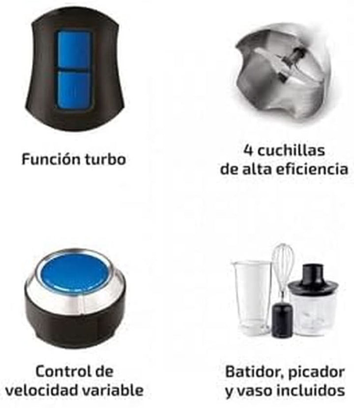 Ufesa BP4762 Vario 1450 Max Stabmixer, Leistung 1400 W, 20 Geschwindigkeiten + Turbo, Edelstahlgehäuse Und 4 Klingen, Ergonomisches Und Spritzwassergeschütztes Design, Inkl. Zubehör, Bpa-Frei Bucatarie Naty Shop