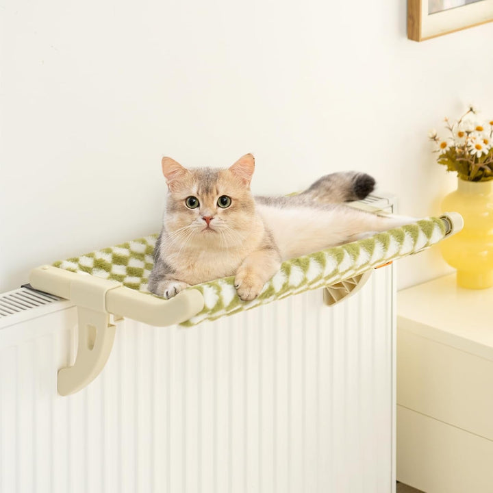 MEWOOFUN Hamac pentru Pisici, Pat pentru Pisici, Pervaz pentru Pisici - 50 x 36 cm, Pat pentru Pisici Încălzit, Hamac cu Pat Moale, Ventuză Detașabilă, Capacitate 18 kg (Gree L - cu Covoraș)