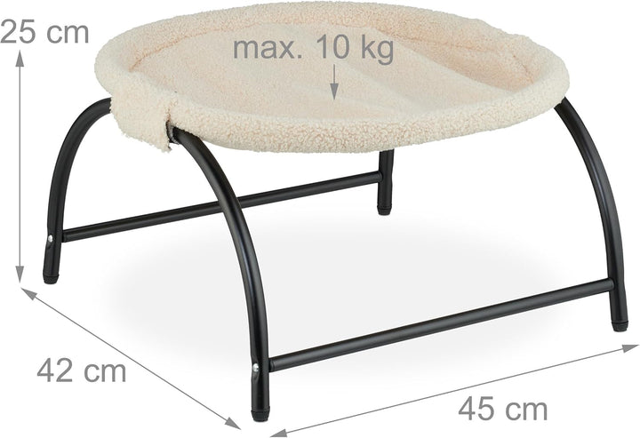 Hamac pentru pisici Relaxdays, scaun suspendat elevat pentru pisici, din pluș, ÎxLxA 25x45x42 cm, pat din oțel pentru pisici, bej/negru