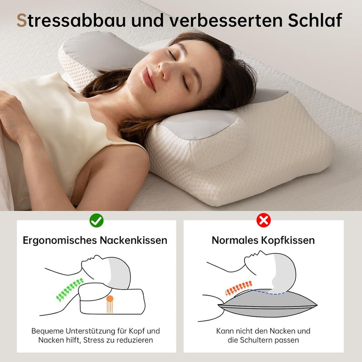 Homyrium Pernă ergonomică pentru gât Pernă ortopedică Pernă de sprijin pentru gât din spumă de memorie Pernă anti sforăit Pernă pentru dormit lateral, spate și stomac gri Perne ortopedice cervicale Naty Shop