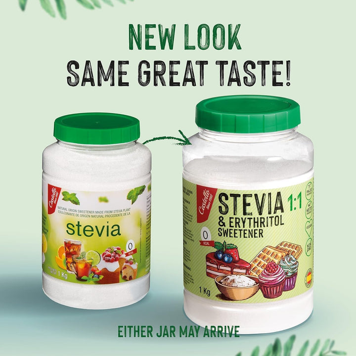 Stevia + Erythrit 1:1 Süßstoff | 1G = 1G Zucker | 100% Natürlicher Zuckerersatz - 0 Kalorien - 0 Glykämischer Index - Keto Und Paleo - 0 Netto-Kohlenhydrate - Kein GVO - Castello since 1907-1 Kg Indulcitori Naty Shop