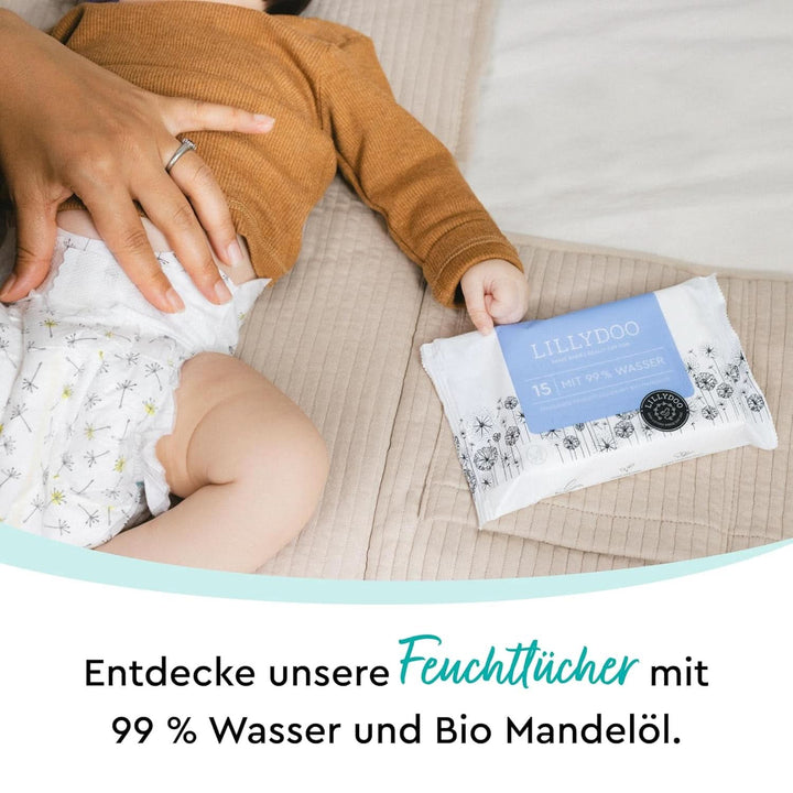LILLYDOO Baby Feuchttücher Mit 99% Wasser, 10 X 15 Stück (150 Feuchttücher), 100% Plastikfreies Tuch, Ohne Parfüme & Mild Wie Watte Und Wasser (FSC Mix) Servetele Umede Bebelusi Naty Shop