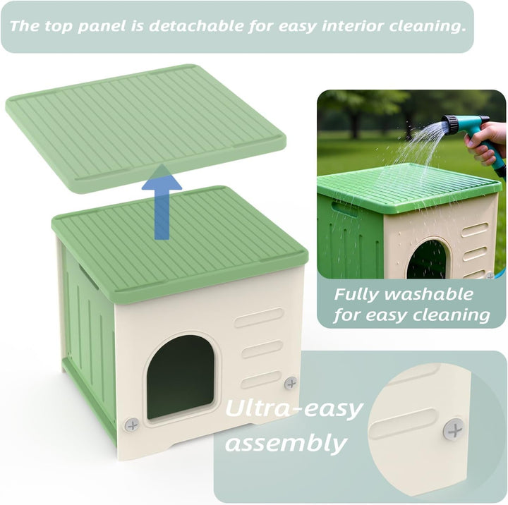 Căsuță pentru pisici de exterior, stivuibilă, căsuță din plastic pentru pisici sălbatice, rezistentă la intemperii, impermeabilă, ridicată