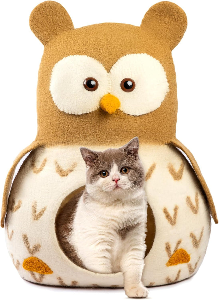 Woolygon - Seria Pisici Sălbatice - Peșteră pentru Pisici din Lână, Fabricată Manual din 100% Lână Merinos, Peșteră Ecologică din Fetru pentru Pisici și Pisici de Interior
