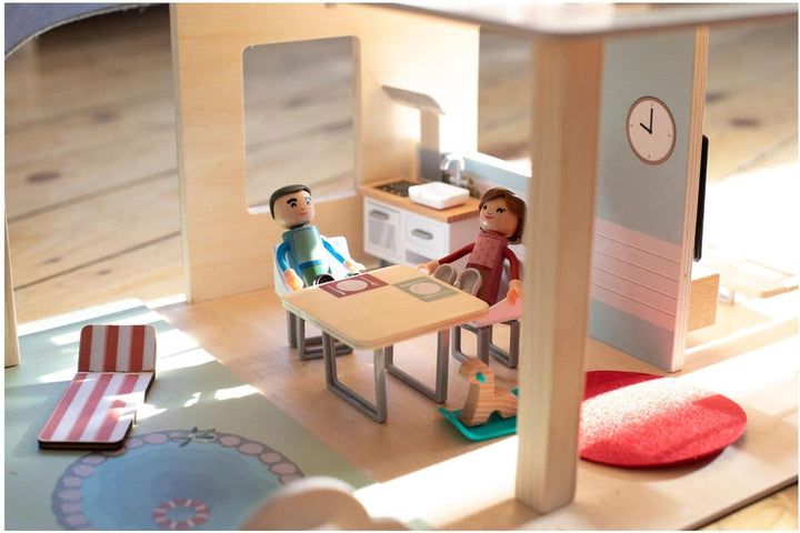 Eichhorn - Casă de păpuși cu accesorii - Incl. mobilier și 3 figurine, Neasamblat, Fabricat din lemn, 25 de piese, 53X36X44 cm mare, De la TREI ani Casute de papusi Naty Shop