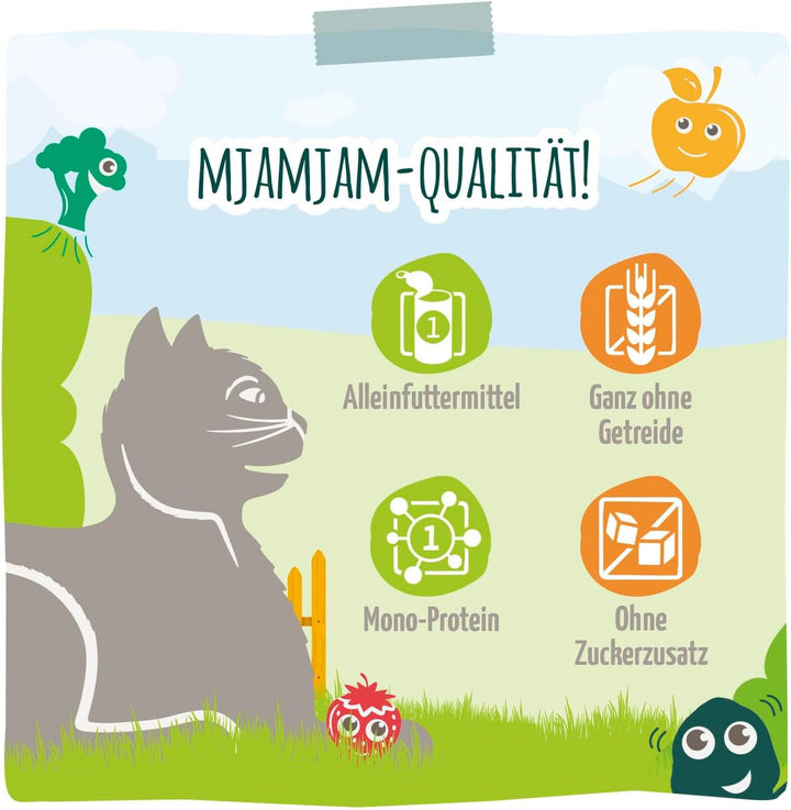 Mjamjam - Hrană umedă premium pentru pisici - Chicks & Friends Box, 9 pachete (9 X 300G), fără cereale și cu carne suplimentară