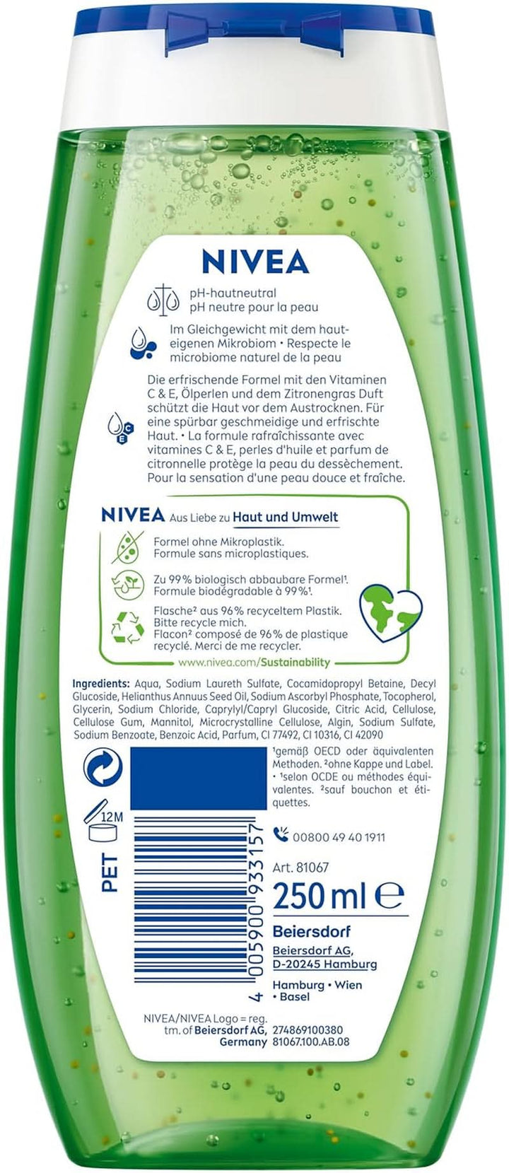 Gel de duș NIVEA Lemon Grass And Oil, 250 ml Duș și baie Naty Shop