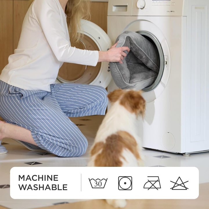 Pat lavabil pentru pisici BEDSURE - Coș de pisică de interior 51 x 41 cm cu bază antiderapantă, Pat pătrat pentru câini mici cu margini moi, Gri