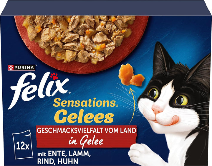 FELIX Sensations Jellies hrană pentru pisici umedă în jeleu, amestec variat, pachet de 6 (6 X 12 pungi a 85G)