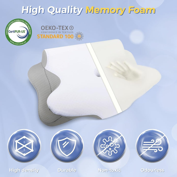 SAHEYER Pernă pentru gât, 2 în 1 Pernă ergonomică pentru susținerea gâtului și pernă pentru rularea gâtului, pernă ortopedică pentru dormitul lateral, pernă din spumă de memorie pentru dormitul lateral, dorsal și abdominal Perne ortopedice cervicale Naty Shop