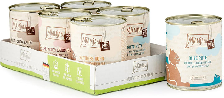 Mjamjam - Hrană umedă premium pentru pisici - Mixpaket V - Pure Meat Delight, pachet de 6 (6 X 800 G), fără cereale cu extra carne,Meaty