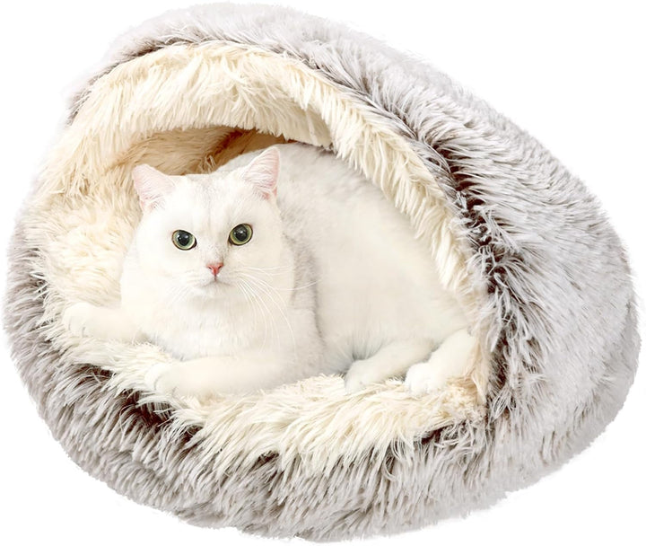 Pat pentru pisici Arquiel, cuib pentru pisici, pat pentru animale de companie, pat pentru câini mici, loc de dormit rotund și moale, lavabil, pufos, cu fund antiderapant și impermeabil (maro, 50 x 50 cm)