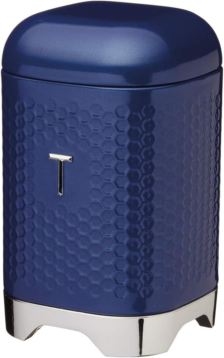 KitchenCraft Lovello caddy pentru ceai, caddy din oțel alb, suprafață texturată, stil 1950 cu capac, pentru ceai vrac și pliculețe de ceai, 11 cm x 11 cm x 19 cm, Ice White