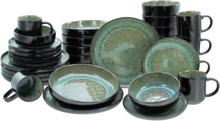 Creatable, 20166, Serie Nordic Fjord Green, 16-Teiliges Geschirrset Für 4 Personen, Kombiservice Aus Steinzeug, Spülmaschinen- Und Mikrowellengeeignet, Qualitätsproduktion Seturi vesela masa Naty Shop Grün Kombiservice 30 Tlg