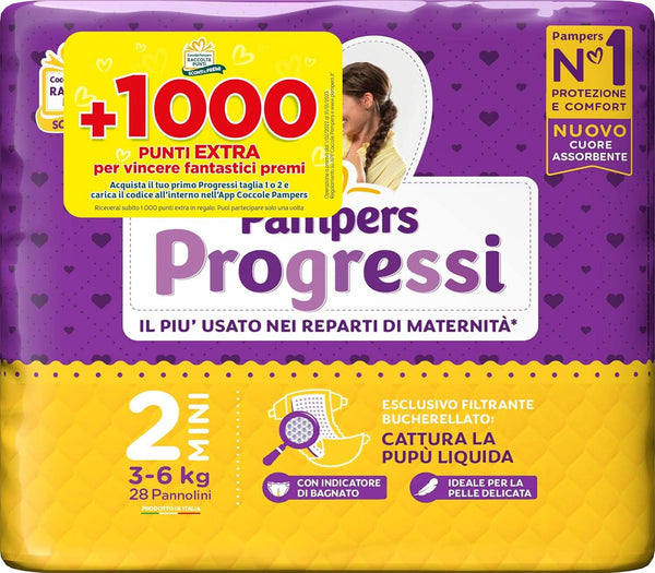 Pampers Progressi Mini, Marimea 2 (3-6 Kg), 28 scutece Mama si Copilul Naty Shop