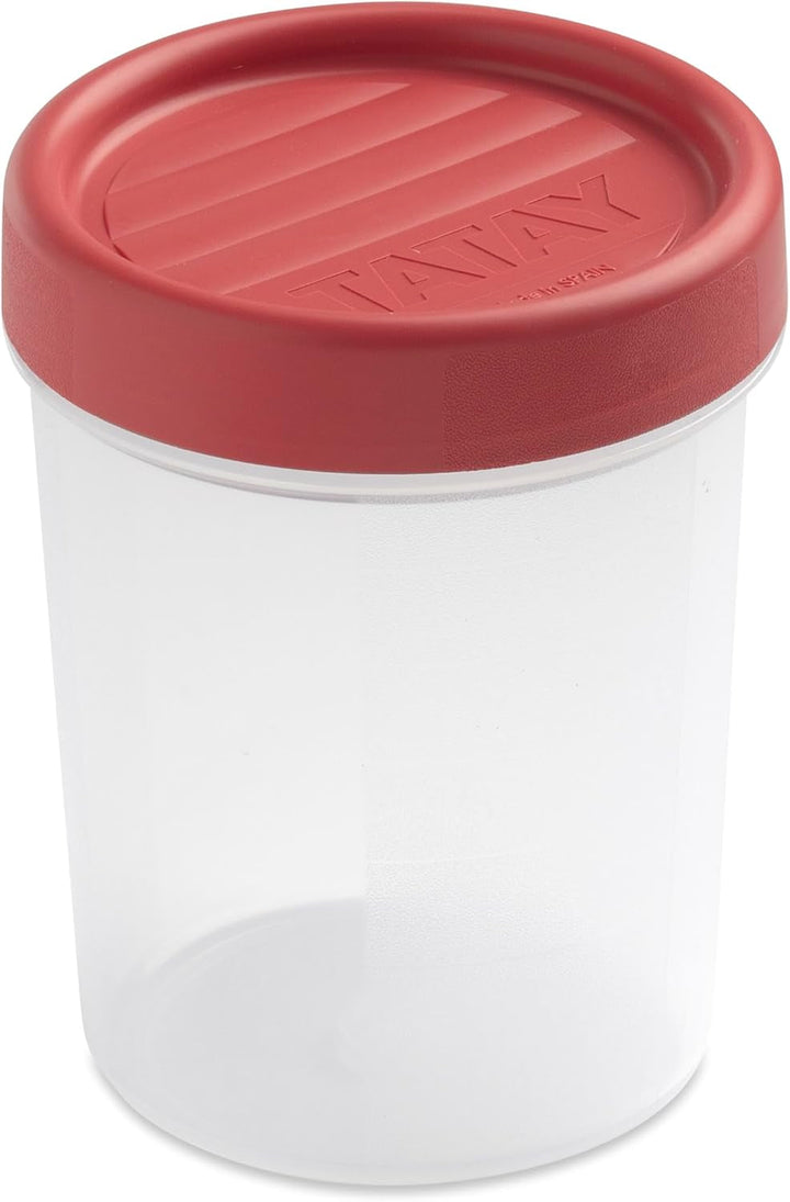 Borcan TATAY pentru depozitarea alimentelor, Etanș la aer, 0,4L capacitate, Capac cu șurub, Fără BPA, Potrivit pentru microunde și mașină de spălat vase, Roșu merișor. Dimensiuni: 8,5 x 8,5 x 11,1 cm Cutii depozitare alimente Naty Shop Titlu implicit