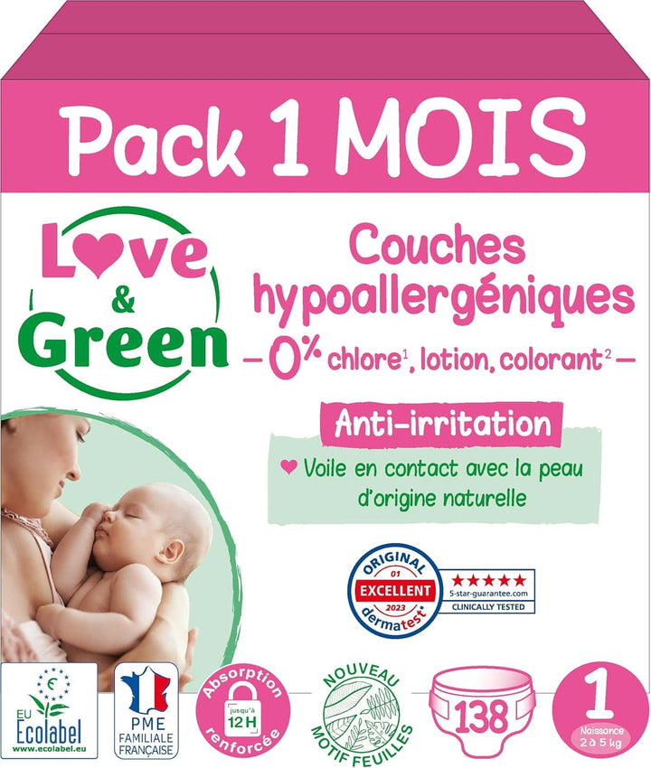 Love & Green, scutece hipoalergenice produse in Elvetia, marimile 1 si 2 Mama si Copilul Naty Shop Marimea 1 (138 buc)