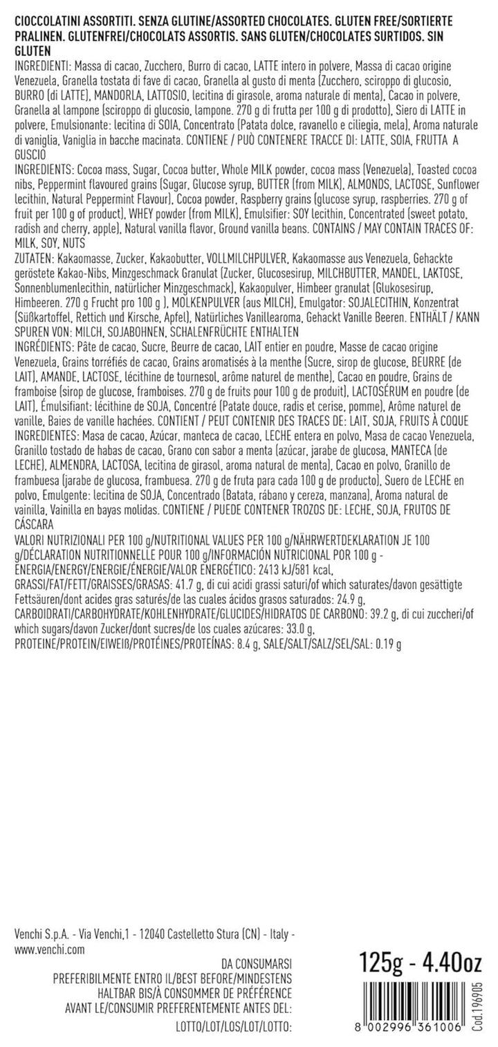 Venchi, Mini Book Grafica Italia cu diverse ciocolate Granblend, 125 grame Bomboane de Ciocolata Naty Shop