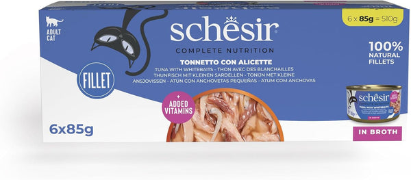 , Ton cu Alicette în bulion, hrană umedă completă pentru pisici, în conservă, cu vitamine adăugate, 100% naturală, 6 X 85 G