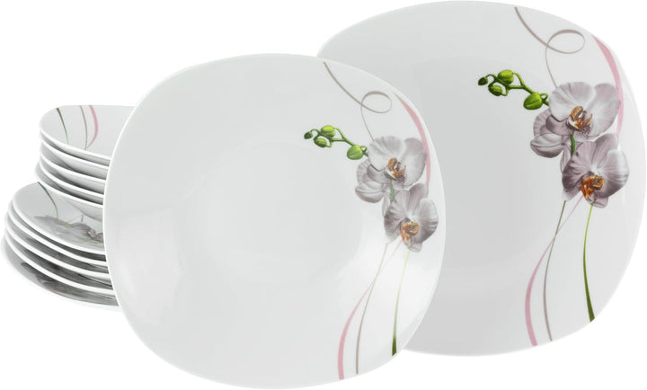 Creatable, 22536, Serie Square Orchidee, 62-Teiliges Geschirrset Für 6 Personen, Kombiservice Aus Porzellan, Spülmaschinen- Und Mikrowellengeeignet, Qualitätsproduktion Seturi vesela masa Naty Shop Tafelservice 12 Tlg.
