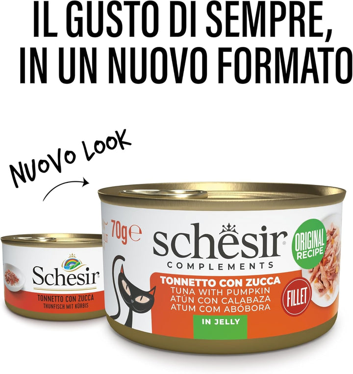 , File de ton cu dovleac în jeleu, Hrană umedă complementară pentru pisici, Rețetă originală, 100% naturală, 12 cutii la 70 G