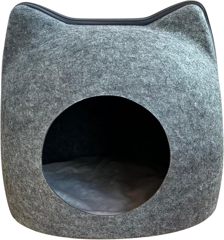 EL ÁTICO PETS Peșteră pentru pisici din fetru. Pat pentru pisici. Pat de odihnă. Pat pentru pisici. Peșteră și pernă pentru pisici incluse. Căsuță pentru pisici. Peșteră de relaxare pentru pisici. Iglu pentru pisici. Căsuță pentru pisici (Gri, Mare)