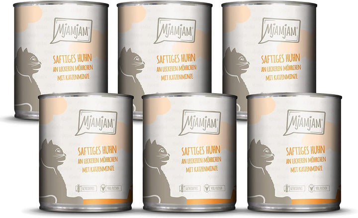 Mjamjam - Hrană umedă premium pentru pisici - Mixpaket II - Game & Rabbit, Turkey & - Hrană umedă premium pentru pisici - Pui suculent cu morcovi gustoși, pachet de 6 (6 X 800 G)