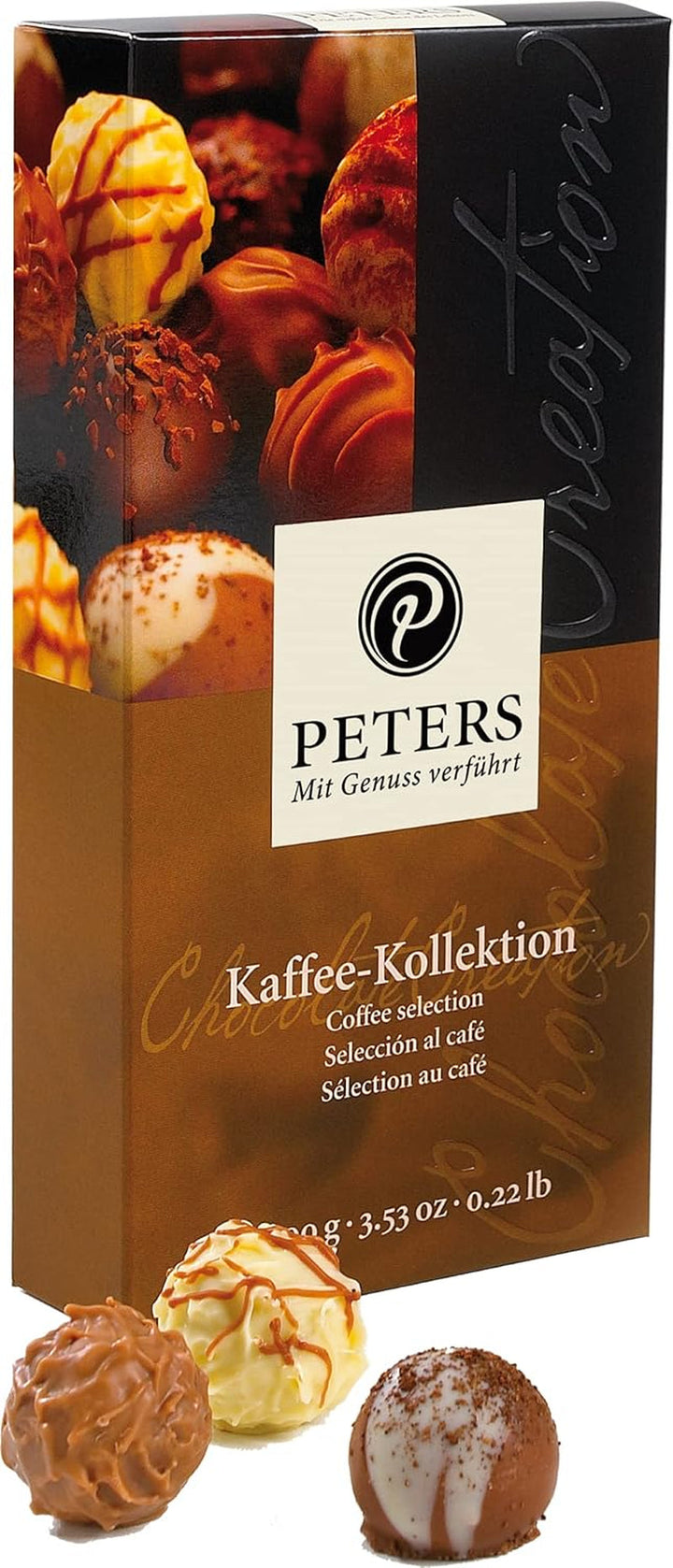 Peters, cutie cadou, amestec de praline cu sau fara alcool Bomboane de Ciocolata Naty Shop 100 grame Colecție de cafea