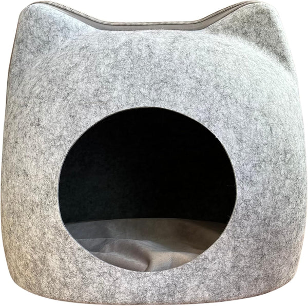 EL ÁTICO PETS Peșteră pentru pisici din fetru. Pat pentru pisici. Pat de odihnă. Pat pentru pisici. Peșteră și pernă pentru pisici incluse. Căsuță pentru pisici. Peșteră de relaxare pentru pisici. Iglu pentru pisici. Căsuță pentru pisici (Gri, Mare)