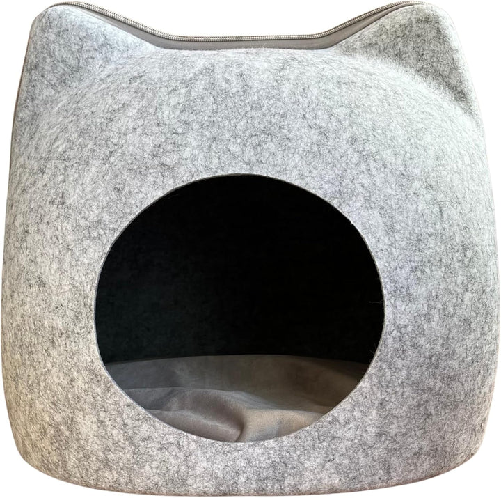 EL ÁTICO PETS Peșteră pentru pisici din fetru. Pat pentru pisici. Pat de odihnă. Pat pentru pisici. Peșteră și pernă pentru pisici incluse. Căsuță pentru pisici. Peșteră de relaxare pentru pisici. Iglu pentru pisici. Căsuță pentru pisici (Gri, Mare)