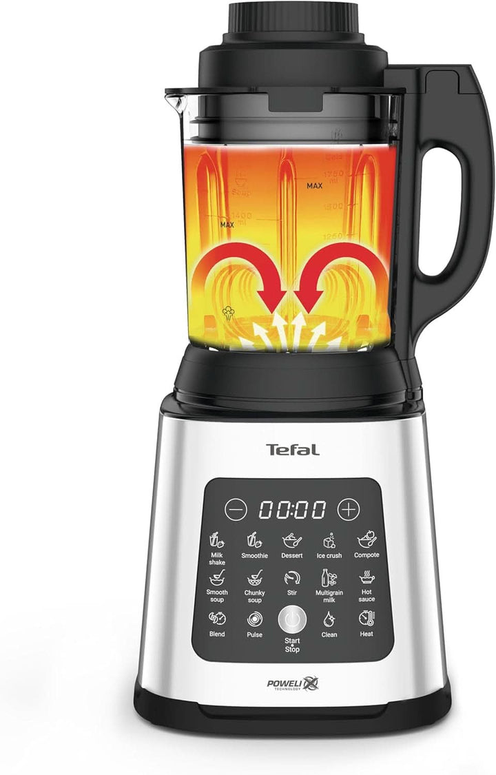 Tefal Perfectmix Cook Hochgeschwindigkeits-Standmixer, Mit Kochfunktion, 10 Auto-Programme, Heiße Und Kalte Rezepte, Abnehmbare Klingen, Inkl. Dampfkorb, Silber/Schwarz, BL83SD30 Bucatarie Naty Shop