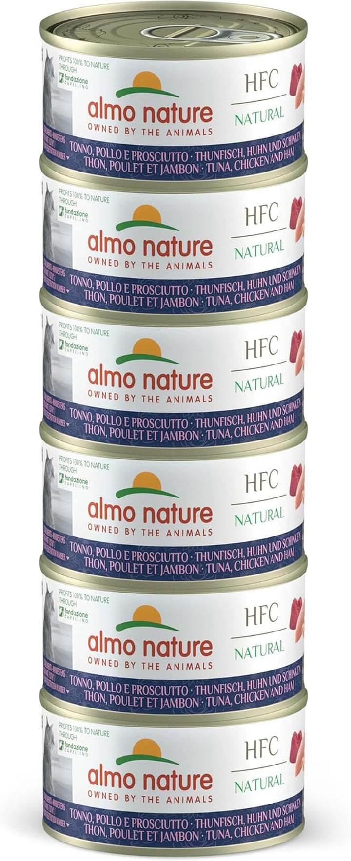 Almo Nature HFC Natural - Hrană umedă pentru pisici adulte - ton, pui și șuncă - Human Grade, fără gluten - 6 X 70G
