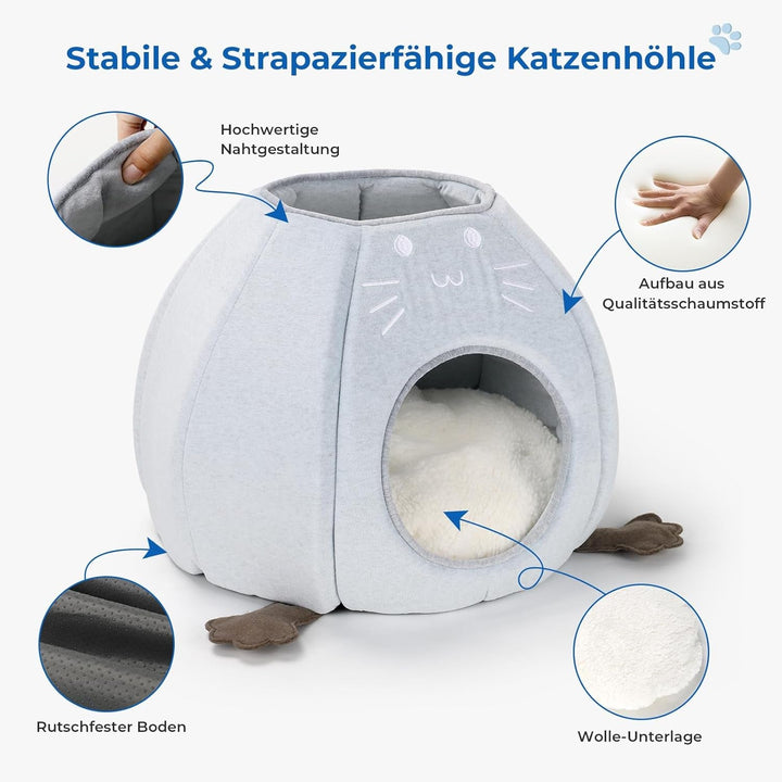 Pat pentru pisici, peșteră pliabilă pentru pisici, 40 x 40 x 35 cm (L x l x Î) căsuță pentru pisici de interior cu pernă detașabilă din sherpa, pat pentru pisici, cort pentru pisici de casă, albastru