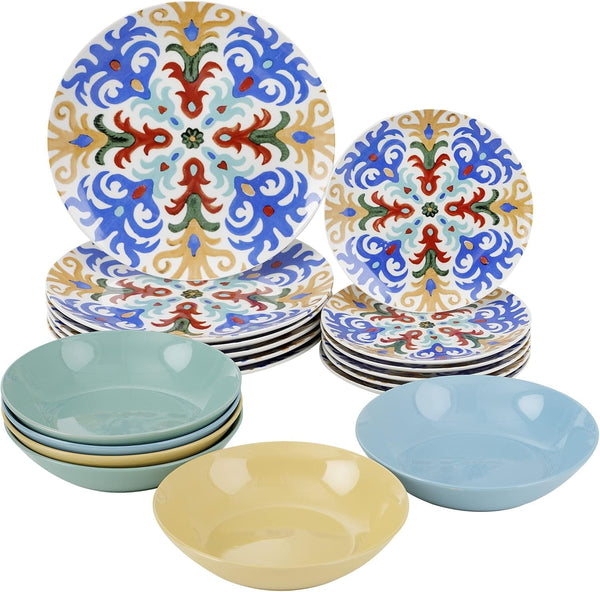 Set de farfurii, 18 piese din porțelan și ceramica, pentru 6 persoane Seturi vesela masa Naty Shop Sorrento