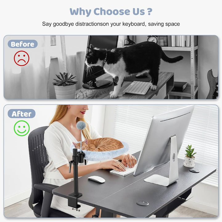 Pat pentru pisici Odoland pentru birou - Rotativ la 360° și reglabil pe înălțime, Hamac moale pentru pisici cu 2 huse lavabile, Loc de dormit pentru pisici la birou - Utilizare pe tot parcursul anului (Gri)