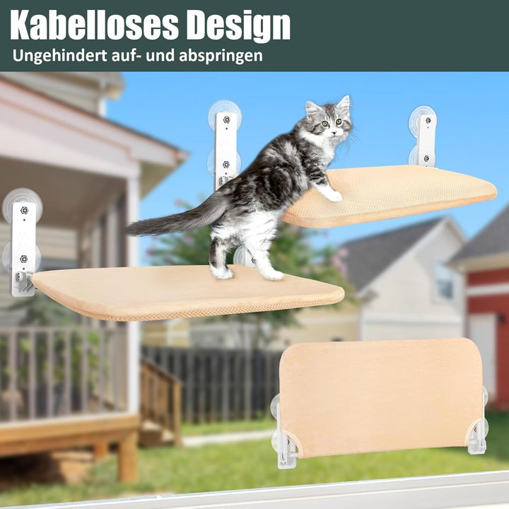 GUUSII HOME Șezlong pentru pisici, hamac, scaune pentru fereastră, pat pentru pisici, hamac pliabil pentru pisici, hamac pentru fereastră, șezlong pentru pisici, pat agățat pentru pisici cu ventuze puternice (bej, L)