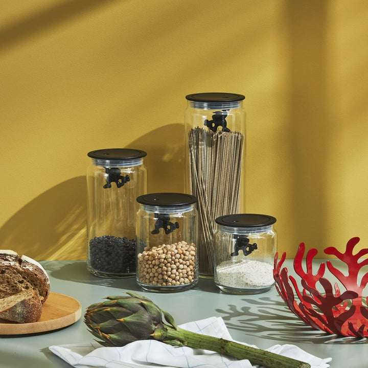 Borcan de bucătărie Alessi "Gianni" din sticlă cu capac sigilat, rășină termoplastică, negru, 27,5 x 13,5 x 28 cm Cutii depozitare alimente Naty Shop