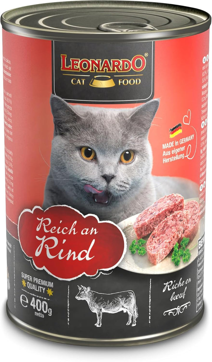 Leonardo Wet Food [6X400G Beef] | Hrană umedă fără cereale pentru pisici | Hrană umedă completă la conservă
