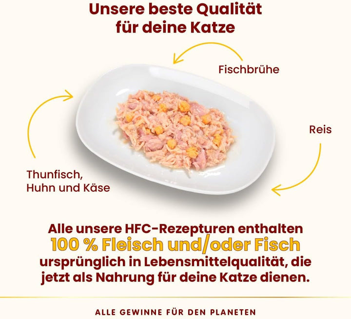 Almo Nature HFC Natural - Hrană umedă pentru pisici adulte - ton, pui și șuncă - Human Grade, fără gluten - 6 X 70G