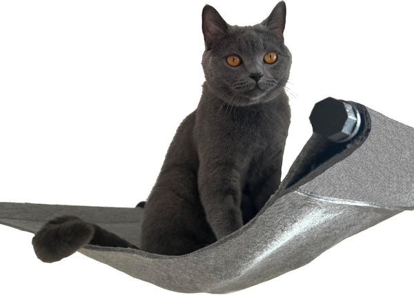 Hamac pentru pisici | Calitate înaltă | Hamac modern pentru pisici, montat pe perete | Elegant | Susține până la 30 kg | Metal negru și fetru moale de lână | Negru și gri
