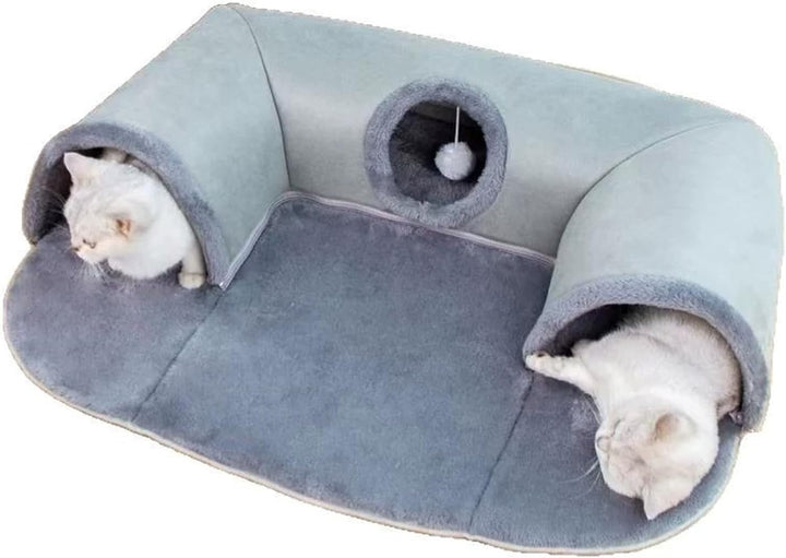 Tunel pentru pisici în formă de U, pat pentru pisici cu tub de joacă, jucărie de-a v-ați ascunselea lavabilă și detașabilă, combinație interactivă de joacă și somn pentru pisici de interior (mărime mică)