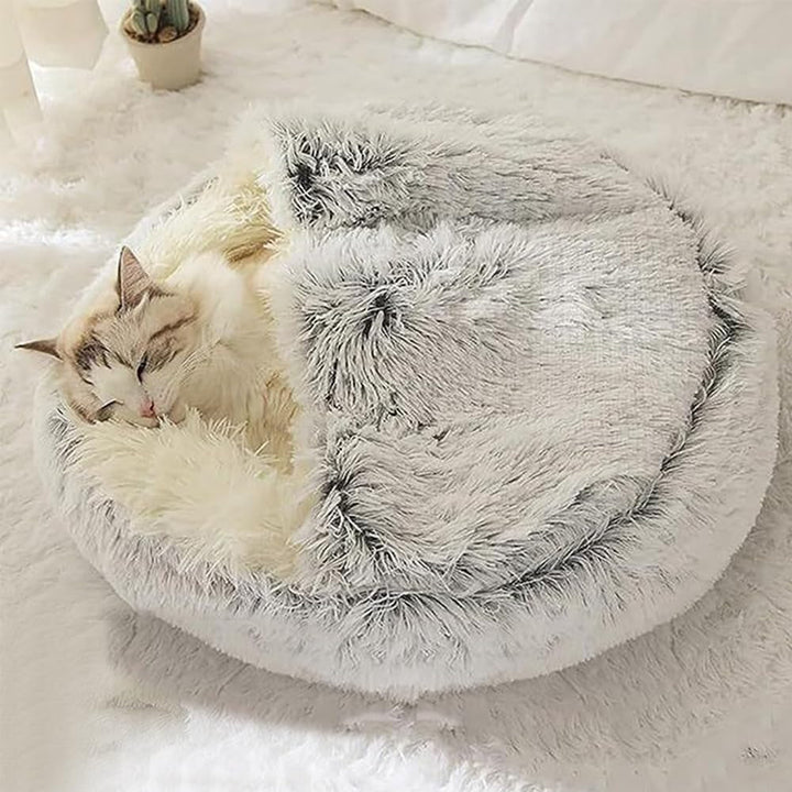 Pat pentru pisici, Pat pufos pentru pisici, Pat rotund pentru animale de companie de 50 cm pentru pisici și căței, Loc de dormit pentru pisici Coș pentru pisici, Peșteră pentru pisici pentru iarnă, Ascunzătoare moale și caldă pentru pisici