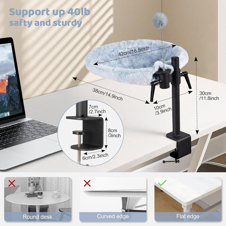 Pat pentru pisici Odoland pentru birou - Rotativ la 360° și reglabil pe înălțime, Hamac moale pentru pisici cu 2 huse lavabile, Loc de dormit pentru pisici la birou - Utilizare pe tot parcursul anului (Gri)