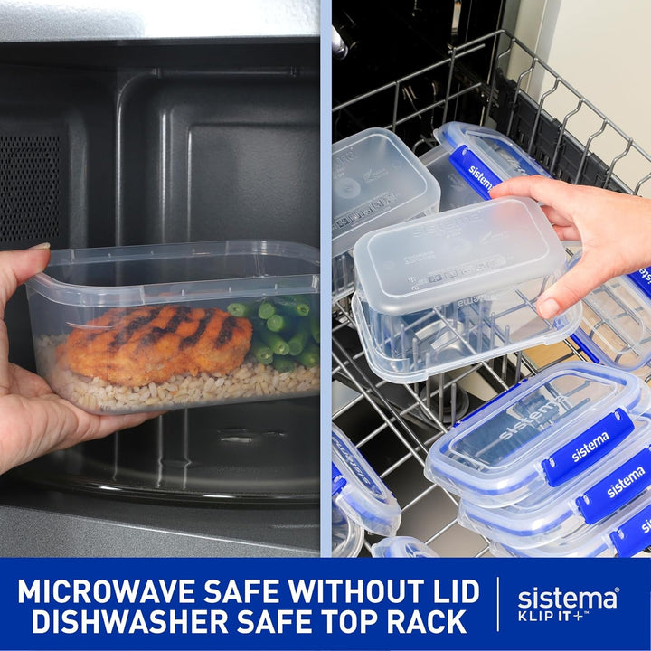 Borcan pentru depozitarea alimentelor Sistema KLIP IT | 9,67 l | borcan de depozitare stivuibil și etanș cu capac, potrivit pentru frigider/congelator | plastic fără BPA | clipsuri albastre | 1 bucată (pachet de 4) Cutii depozitare alimente Naty Shop