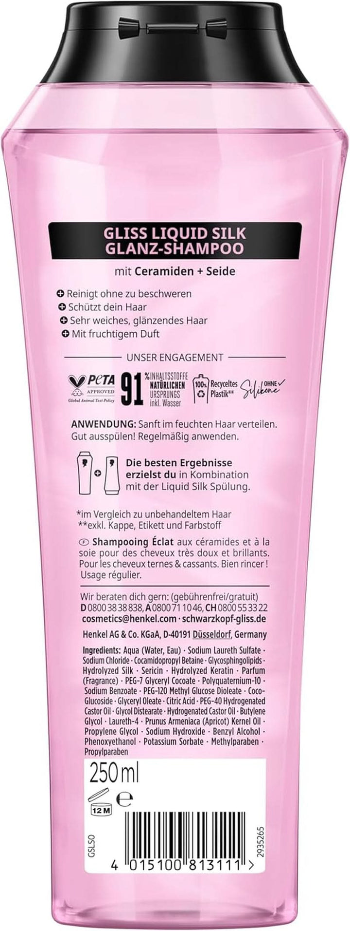 Gliss Shampoo Liquid Silk (250 ml), pentru părul fragil și tern Duș și baie Naty Shop